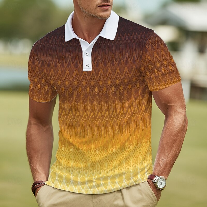 Men's Graphic Polo Short Sleeve Polo Shirts Lapel Casual Athleisure 3D Print Buttons Summer Yellow Red Green2
