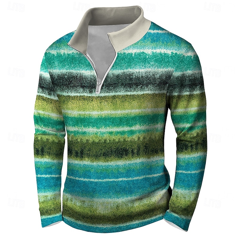 Men's Geometric Plaid Sweatshirt Sports Fashion Zip Home Party Work Brown Green Fall All Seasons Designer