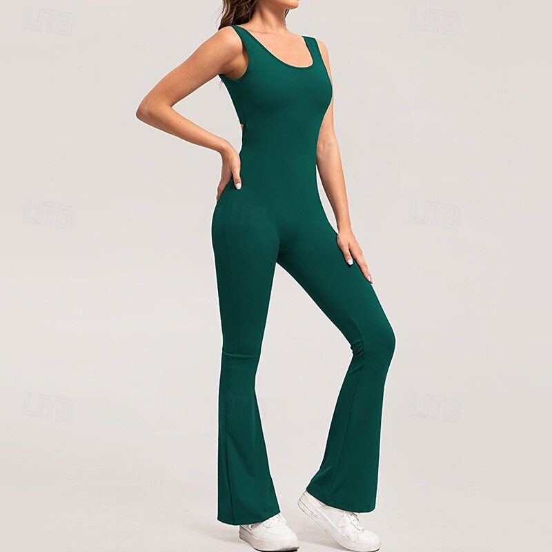 Women's Workout Jumpsuit One Piece Romper Fall Backless Solid Color Bodysuit White Burgundy Gym Pilates Yoga Tummy Control Sleeveless Sport Activewear Tight Fit4