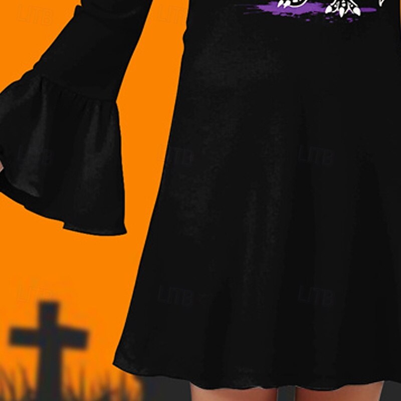 Halloween Girls' 3D Pumpkin Dinosaur Dress Ruffle Dress Long Sleeve Summer Spring Vacation Daily Holiday Beautiful Sweet Kids 4-12 Years Casual Dress Knee-length Regular Fit3