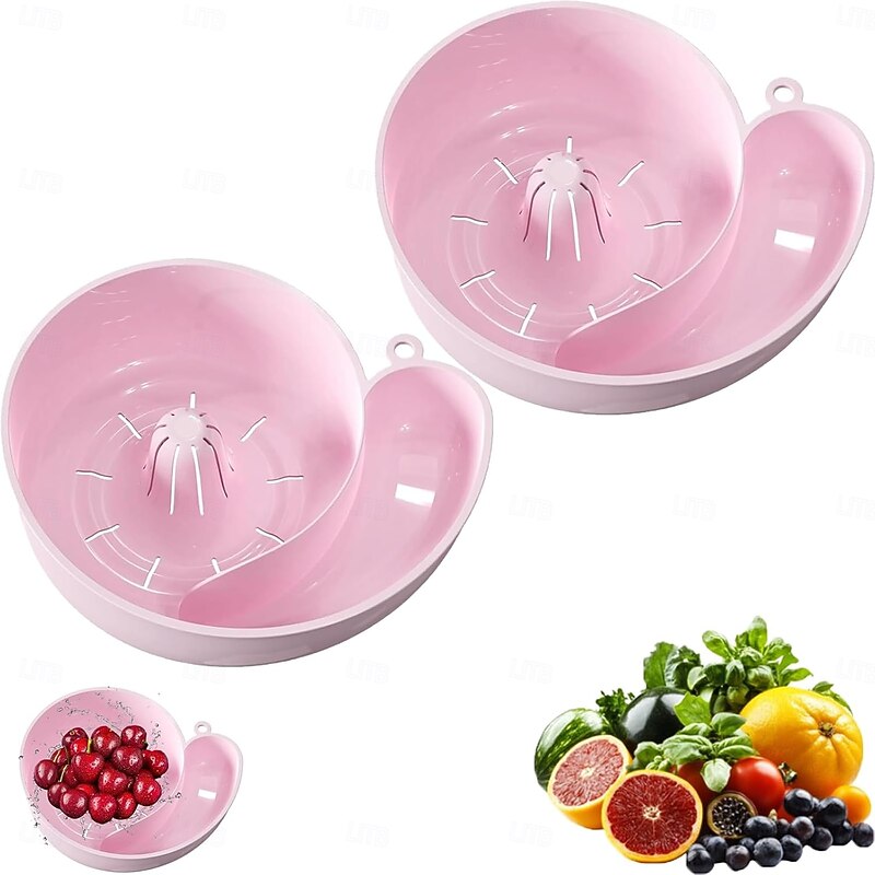 2pcs Snail Shaped Fruit Washer with Strainer Automatic Cleaning Basket with Efficient Draining System Heavy-Duty Plastic Kitchen Sink Organizer for Fruits, Vegetables, Pasta4