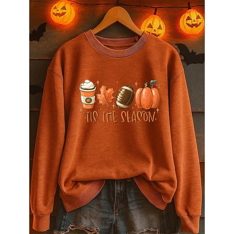 Halloween Women's Sweatshirts Pumpkin Graphic Paisley Casual Long Sleeve Crew Neck Regular Tops Street Dailywear Casual Print Yellow Orange Fall Winter3