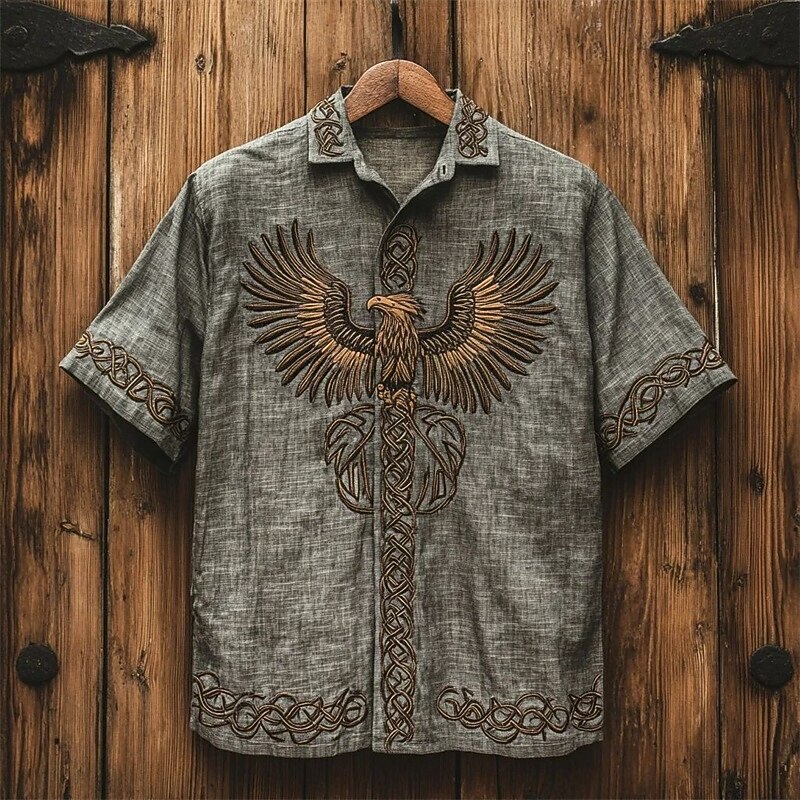 Men's Tree Of Life Shirt Summer Shirt Casual Shirt Short Sleeves Hawaiian Casual Resort Vacation Daily Wear Going out Summer Lapel Print Brown Gray