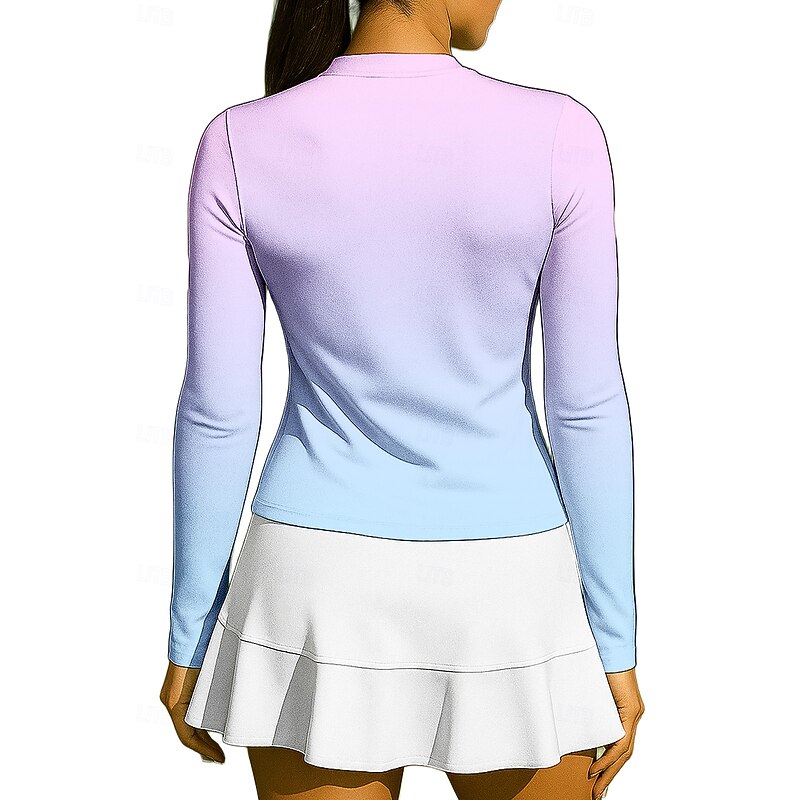 Women's Gradient Sport Shirt Tennis Shirt Tennis Top Long Sleeve Zipper Floral UPF50+ UV Resistant High Elasticity Moisture Wicking Breathable Volleyball Tennis Golf Stand Collar Zip Collar Shirt2