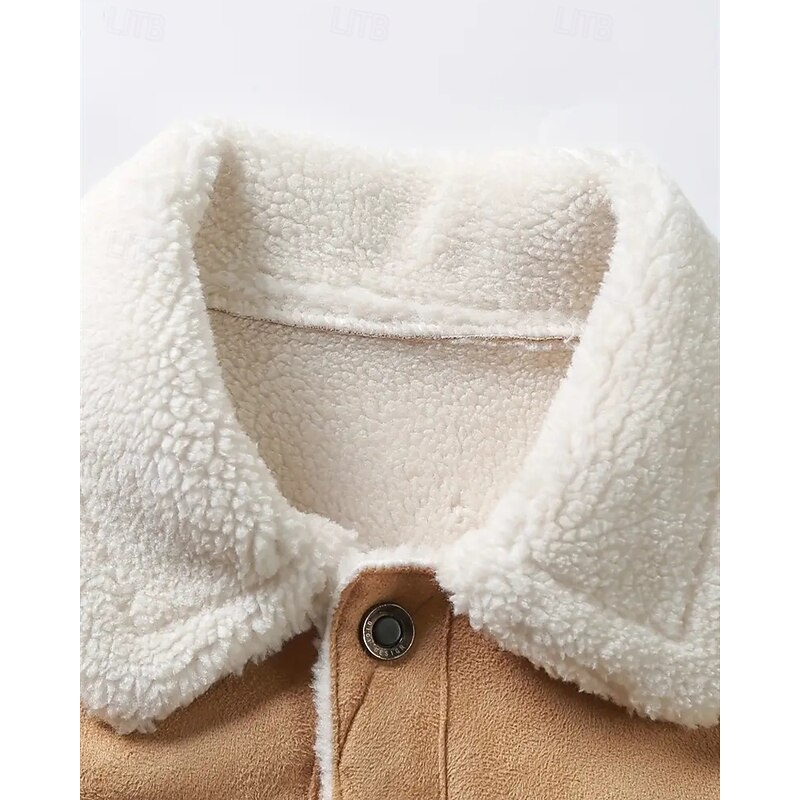 Men's Winter Jacket Fleece Jacket Casual Jacket Vacation Daily Thermal Warm Pocket Fleece Fall Winter Plain Fashion Streetwear Lapel Regular Black Khaki Jacket4