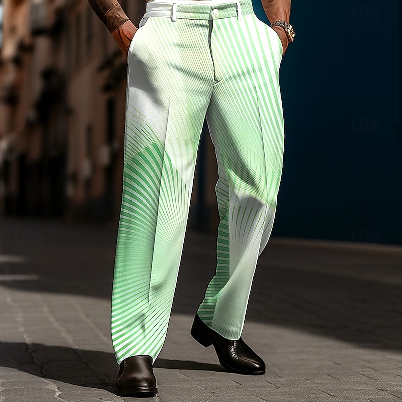 Men's Geometric Gradient Line Dress Pants Trousers Suit Pants Mid Waist Casual Holiday Streetwear Relaxed Fit Flat Front Dress Pants with Side Pockets Spring Fall 3D Print Blue Purple Green4