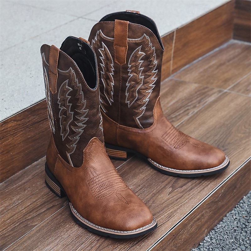 Men's Cowboy Boots - Western Style Mid-Calf Riding Boots for Men, Durable Classic Western Footwear for Casual Ranch, Rodeo, and Everyday Cowboy Outfit