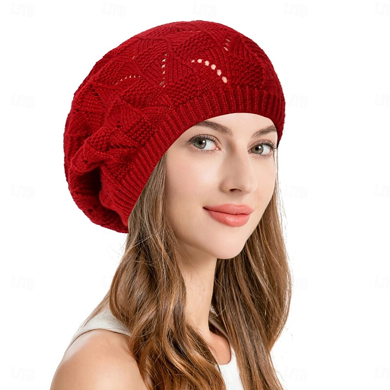 Women's Hat Melon Cap Portable Breathable Outdoor Street Knitted Pure Color3