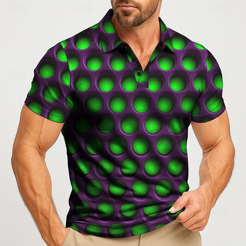 Men's Geometric Polo Short Sleeve Polo Shirts Lapel Abstract Casual Street Athleisure Daily Wear 3D Print Buttons Summer Red Green