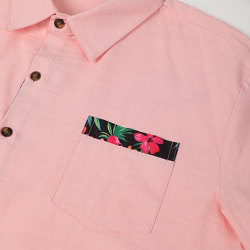 Men's Shirt Linen Shirt Summer Shirt Beach Shirt Solid Color Vacation Casual Black White Pink Blue Long Sleeve Lapel Summer Spring Clothing Apparel3