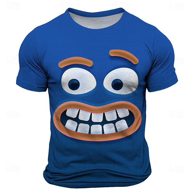 Men's Optical Illusion 3D Smile Face T Shirt Short Sleeve T shirt 3D Print Crew Neck Shirt Exaggerated Designer Party Street Holiday Blue Purple Orange Summer Spring Clothing Apparel S M L XL XXL XXXL3