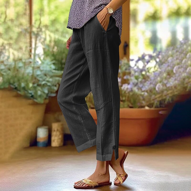 Women's Cropped Pants Chino Ankle-Length Natural Solid Colored Pocket Comfy Inelastic Casual Daily Light Gray Apricot Black Light Blue Spring Fall Loose Fit3
