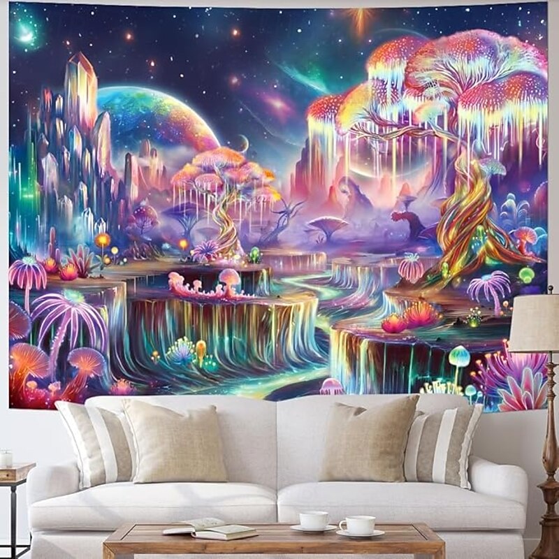 Trippy Galaxy Waterfall Tapestry – Glow in the Dark Blacklight Wall Hanging for Bedroom or Living Room Decor3