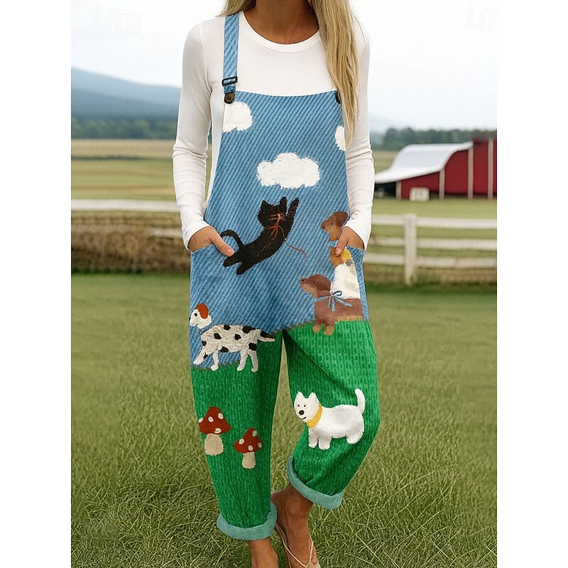 100% Cotton Women's Jumpsuit Active Graphic Sleeveless Sleeveless Straight Round Neck Pocket with Pocket Vacation Daily Loose Fit Pink Blue Khaki Summer3