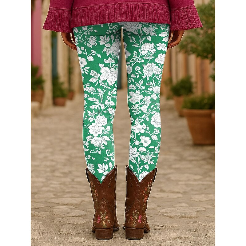 Women's Leggings Vacation Vintage Fashion Ankle-Length High Waist Graphic Paisley Printing Thermal Warm Soft Breathable Stretchy Formal Outdoor Vacation Green Khaki Summer Spring Fall Skinny4