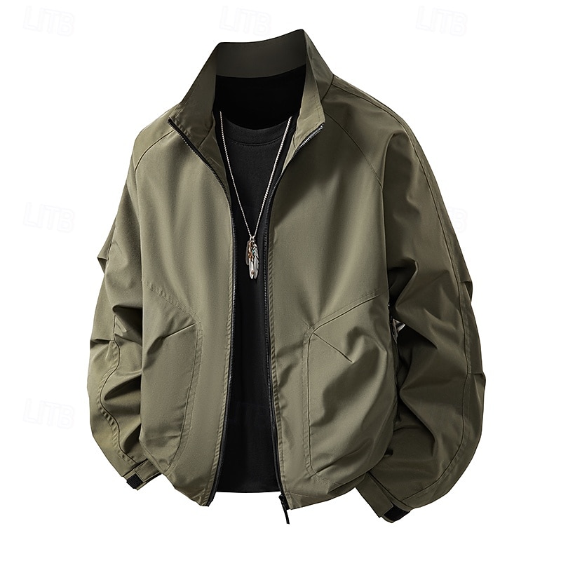Men's Jacket Casual Jacket Outdoor Vacation Warm Zipper Pocket Fall Winter Plain Fashion Streetwear Standing Collar Regular Apricot Black Army Green Jacket2