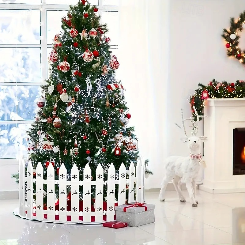19/22/30/35/40pcs White Deer & Snowflake Christmas Tree Fence Decoration Easy Assembly Sturdy Plastic Picket Fence Posts for Indoor/Outdoor Holiday, Garden, Party Decor3