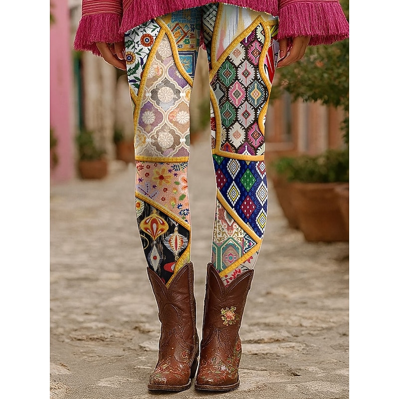 Women's Leggings Vacation Vintage Fashion Ankle-Length High Waist Floral Graphic Printing Thermal Warm Soft Breathable Stretchy Formal Outdoor Vacation Yellow Purple Orange Green Summer Spring Fall4