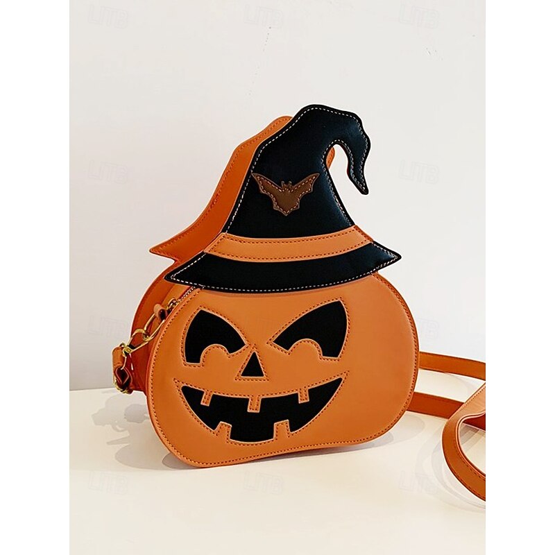 Women's Halloween Pumpkin Jack-O'-Lantern Crossbody Purse – Witch Hat PU Leather Novelty Shoulder Bag, Adjustable Strap, Zipper Pocket – Cute for Cosplay, Costume Party, Trick-or-Treat3