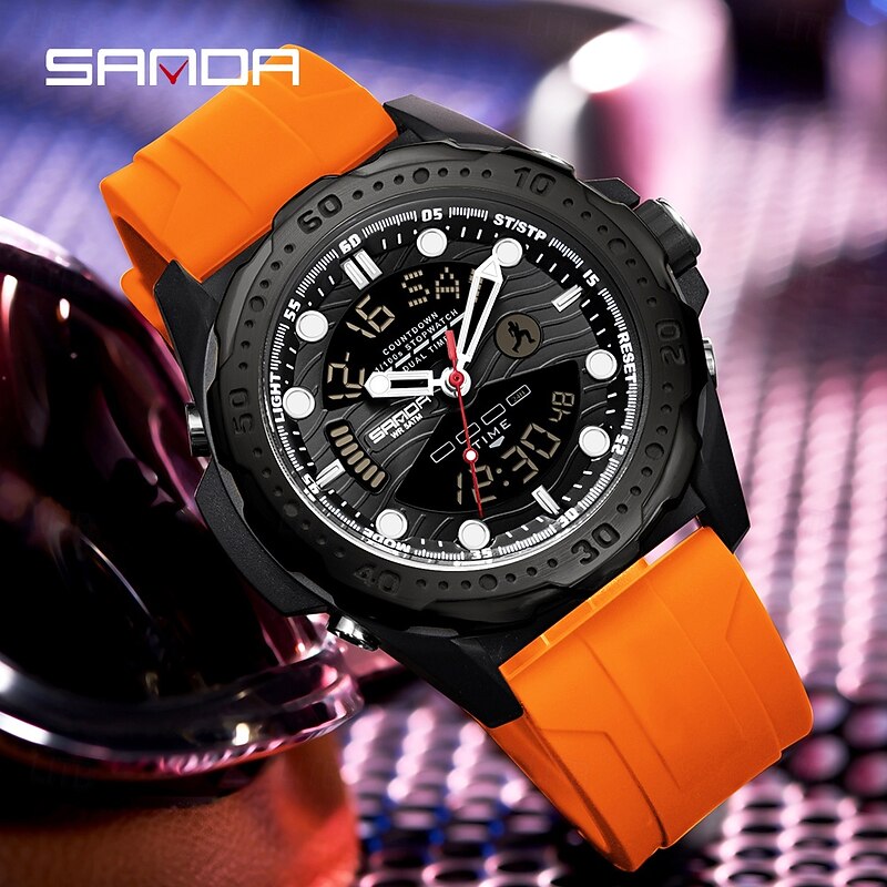 SANDA Original Sports Men Wristwatch Waterproof LED Quartz Man Watch Week Date Silicone Military Men's Digital Watches3