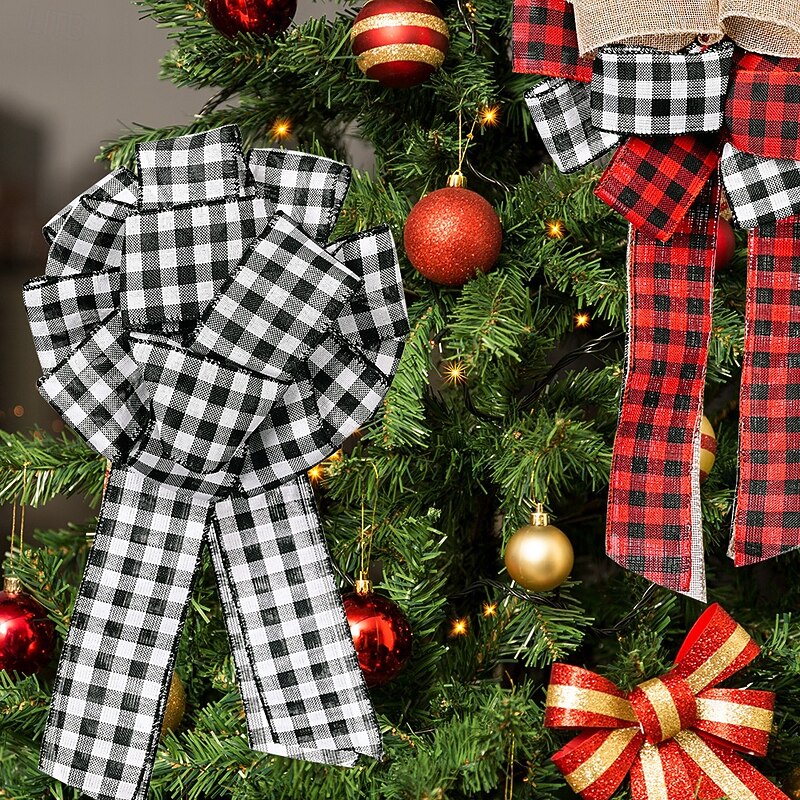 Christmas Plaid Burlap Ribbon Bows, Rustic Christmas Tree Topper Bows, Holiday Decoration Bows for Xmas Tree, Wreaths, Gifts, Party Decor4