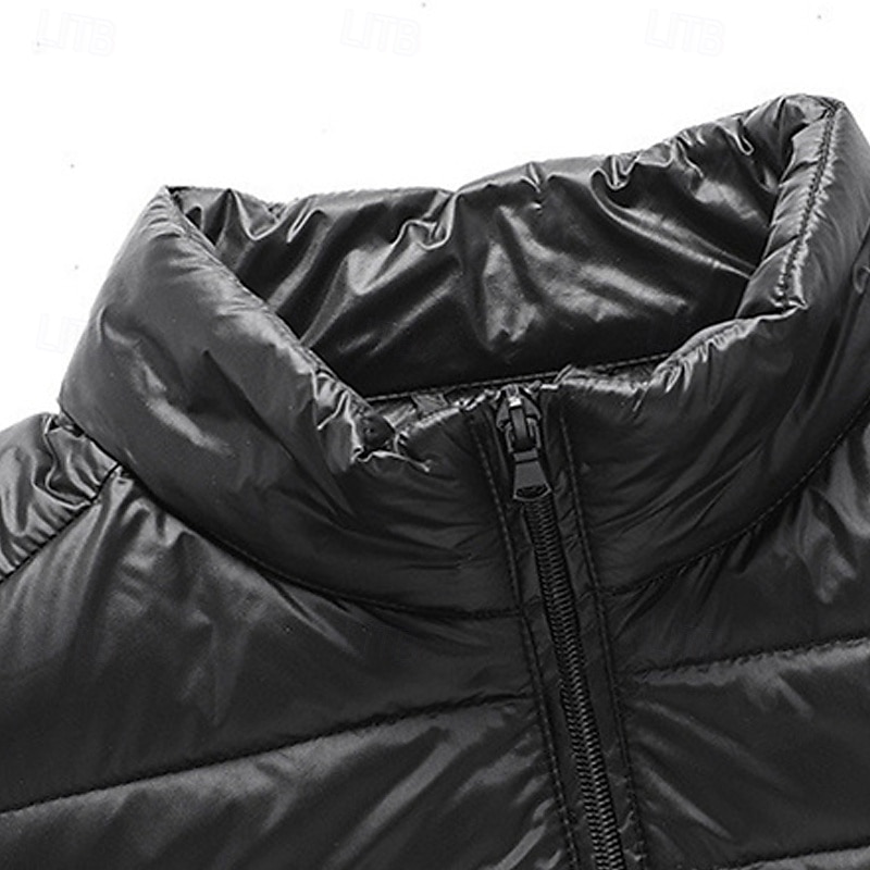 Men's Winter Coat Puffer Jacket Padded Jacket Pocket Polyster Vacation Daily Wear Date Regular Fashion Casual Comfortable Thermal Warm Winter Solid / Plain Color Wine Black Navy Blue Royal Blue3