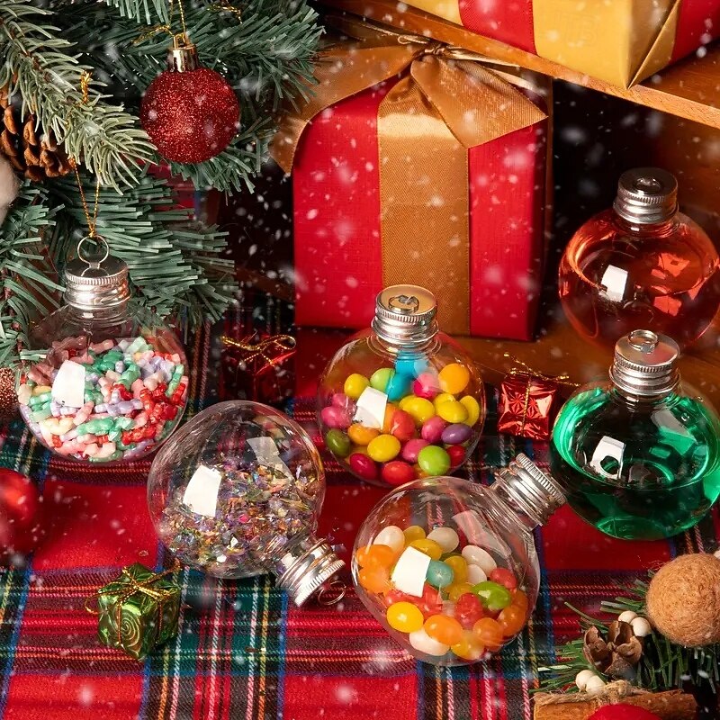 10pcs 50ml/100ml Christmas Booze Balls Clear Xmas Tree Fillable Ornaments with Silver and Gold Pendant Ring Cover Christmas Hanging Booze Balls for DIY Crafts Xmas Holiday Party Wedding Decor3