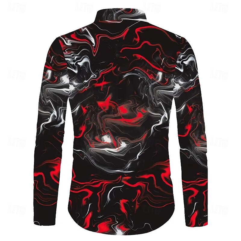 Men's Marble Abstract Art Shirt Button Up Shirt Casual Dress Shirt Long Sleeve Fashion Casual Vacation Daily Streetwear Summer Spring Turndown 3D Print Collared Shirts Yellow Red2