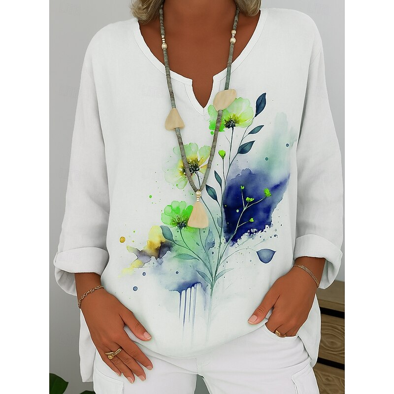 Women's Shirt Floral Graphic Abstract Elegant Bohemia Vintage Long Sleeve V Neck Regular Tops Daily Holiday Pink Blue Purple Green Summer Spring3