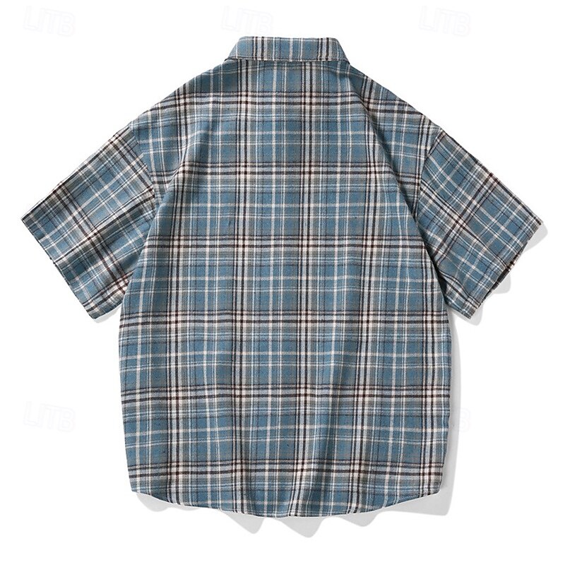 Men's Shirt Summer Shirt Casual Shirt Beach Shirt Button Up Shirt Yellow Red Blue Short Sleeve Plaid Lapel Vacation Hawaiian Pocket Clothing Apparel Fashion Casual Comfortable3