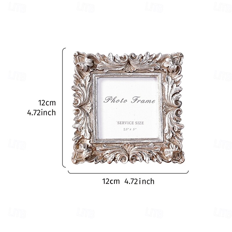 Vintage Chrysanthemum Pattern Resin Photo Frame – Gold & Silver Square Decorative Frame for Warm Tabletop Display, Ideal for Home Photo Decor and Photography Props2