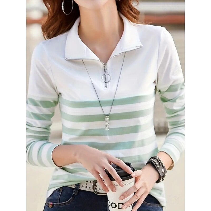 Women's Tunic Graphic Striped Vintage Stylish Classic Long Sleeve Shirt Collar Regular Tops Daily Sports Going out Black Red Blue Green Khaki Spring Fall3