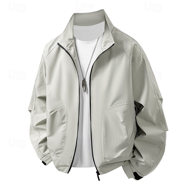 Men's Jacket Casual Jacket Outdoor Vacation Warm Zipper Pocket Fall Winter Plain Fashion Streetwear Standing Collar Regular Apricot Black Army Green Jacket