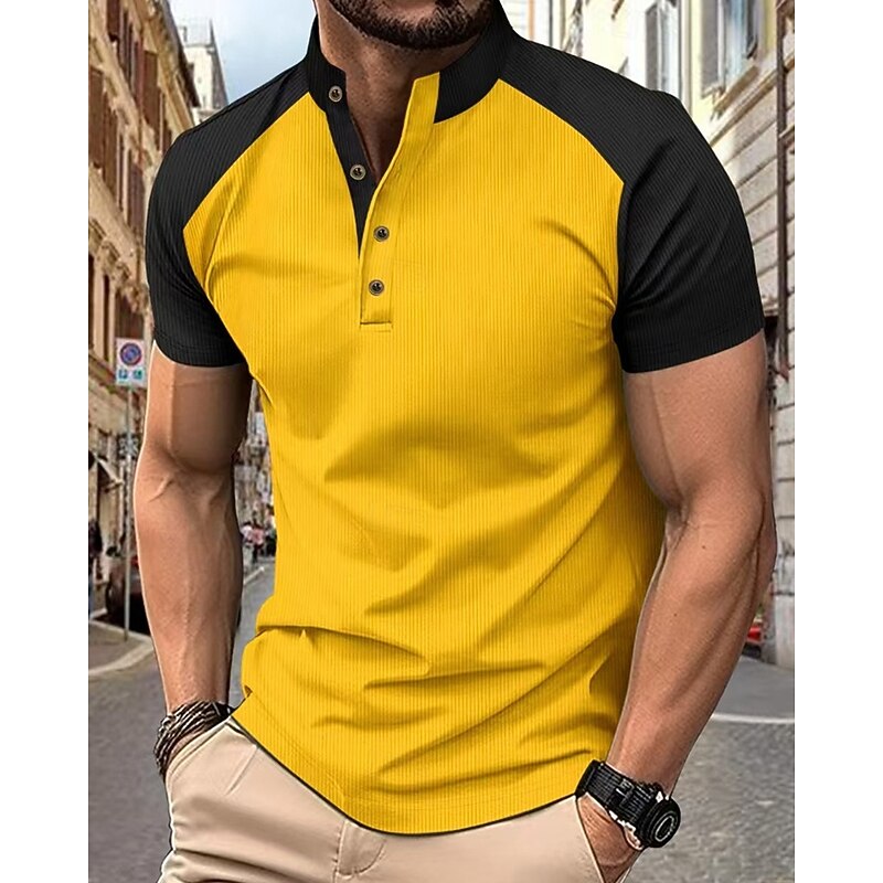 Men's Golf Shirt Golf Polos Shirts Work Casual Lapel Short Sleeve Basic Modern Color Block Patchwork Buttons Summer Spring Regular Fit White Yellow Red Dark Green Gray Golf Shirt