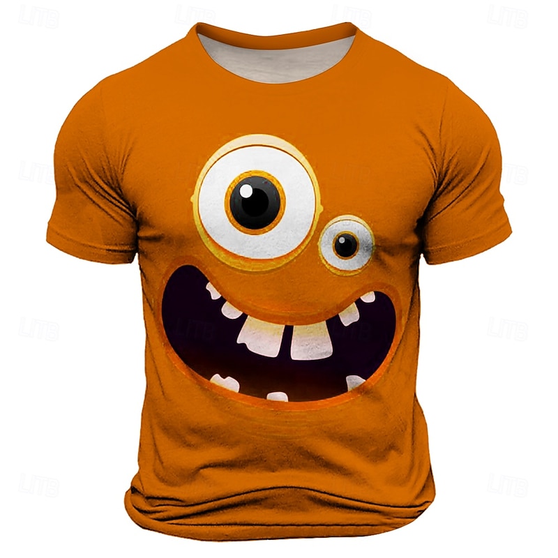 Men's Optical Illusion 3D Smile Face T Shirt Short Sleeve T shirt 3D Print Crew Neck Shirt Exaggerated Designer Party Daily Holiday Red Blue Purple Summer Spring Clothing Apparel S M L XL XXL XXXL