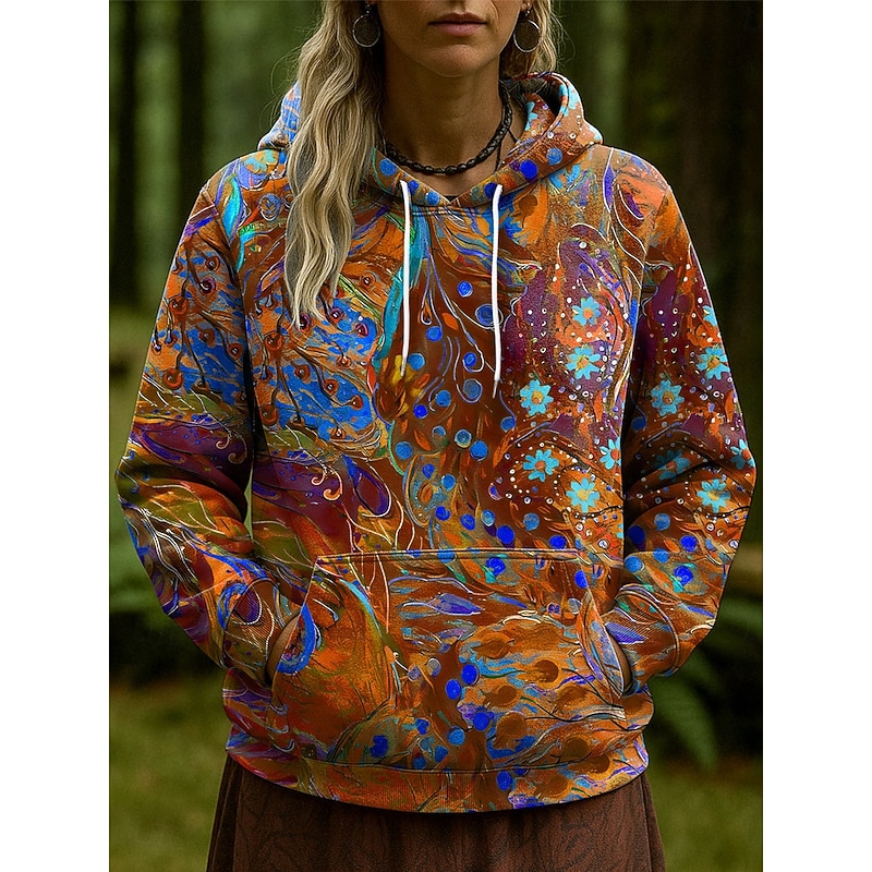 Women's Pullover Hoodie Sweatshirt Floral Graphic Abstract Casual Long Sleeve Hooded Regular Tops Party Evening Wear Street Dailywear Pink Blue Orange Green Spring Fall Winter3