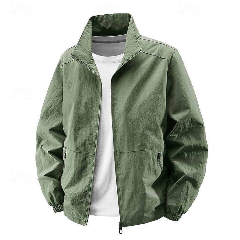 Men's Lightweight Jacket Casual Jacket Outdoor Vacation Warm Zipper Pocket Fall Winter Plain Fashion Streetwear Standing Collar Regular Black Khaki Army Green Dark Blue Gray Jacket