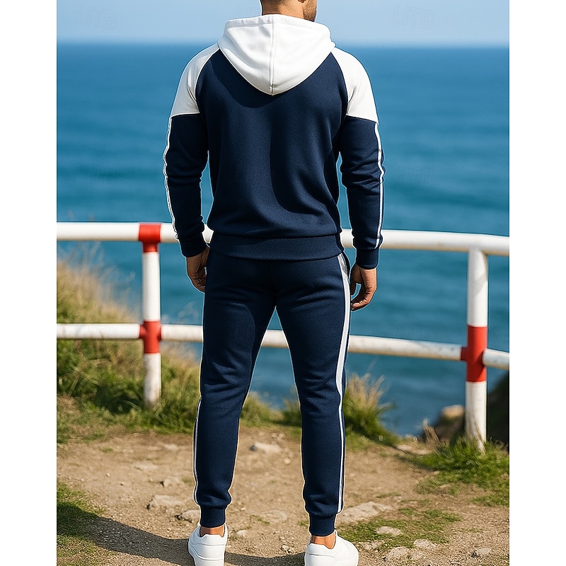 Men's Tracksuit Jogging Suit Sweatsuit Sets Zip Up Hooded Color Block Clothing Suit Fall & Winter Black Army Green Outdoor Travel Sports Long Sleeve Sport Activewear Micro-elastic Regular Fit2