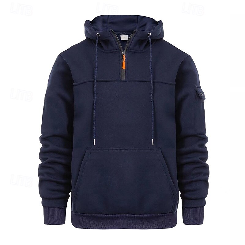 Men's Hoodie Quarter Zip Hoodie Fleece Hoodie Tactical Hoodie Black Navy Blue Khaki Light Grey Dark Gray Hooded Plain Patchwork Zipper Sports & Outdoor Casual Daily Streetwear Cool Sportswear Spring2