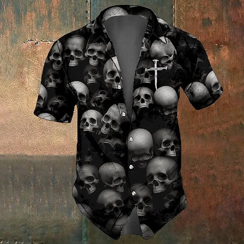 Halloween Men's Cross Halloween Costumes Skulls Shirt Button Up Shirt Short Sleeve Dark Gothic Style Holiday Summer Spring Turndown 3D Print Collared Shirts Black Purple
