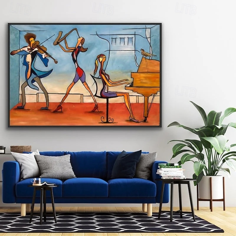 Music Art Abstract Painting On Canvas music oil painting , unique oil painting Musicians, Piano Violin painting Cubism Abstract Wall Art3