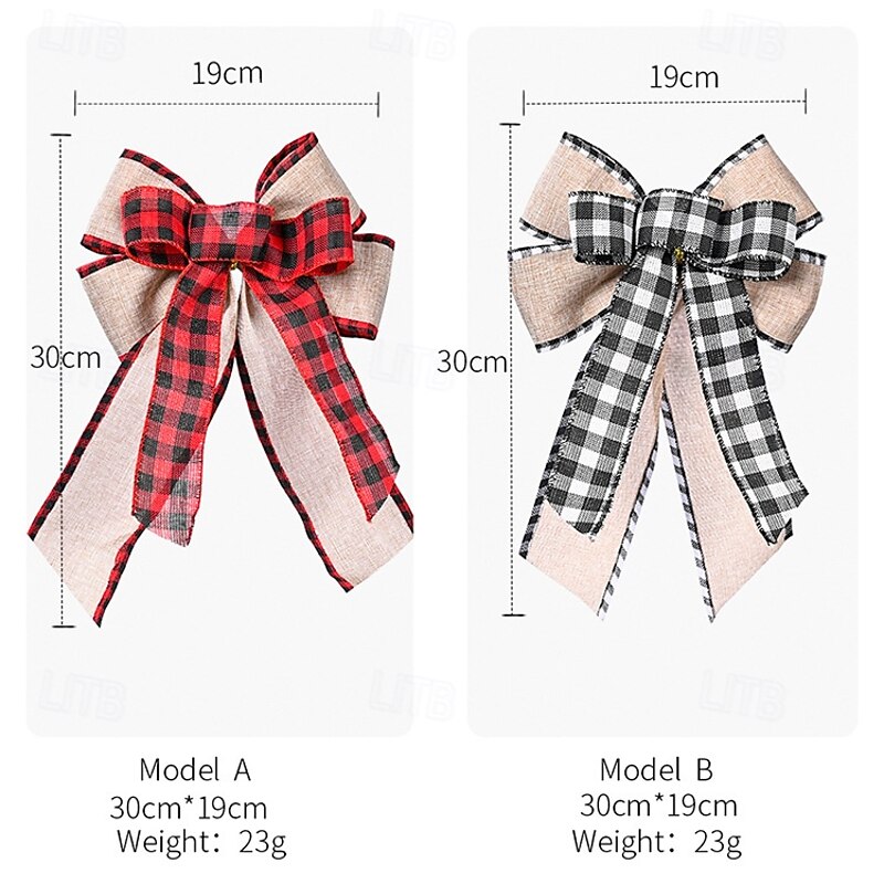 2 Pack Christmas Plaid Ribbon Bows, Decorative Xmas Tree Topper Bows with Check Edge for Holiday Party and Home Decoration3