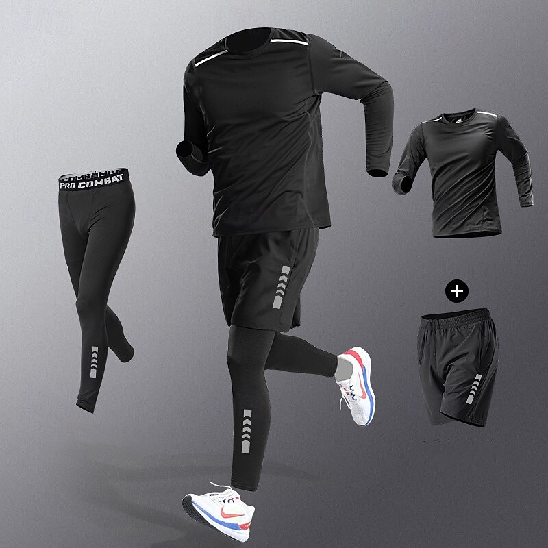 Men's Workout Suits 3 Piece Sports Set Solid Colored Clothing Suit Spring 1# 2# Basketball Running Yoga High Waist Quick Dry Long Sleeve Sport Activewear Micro-elastic Regular Fit2