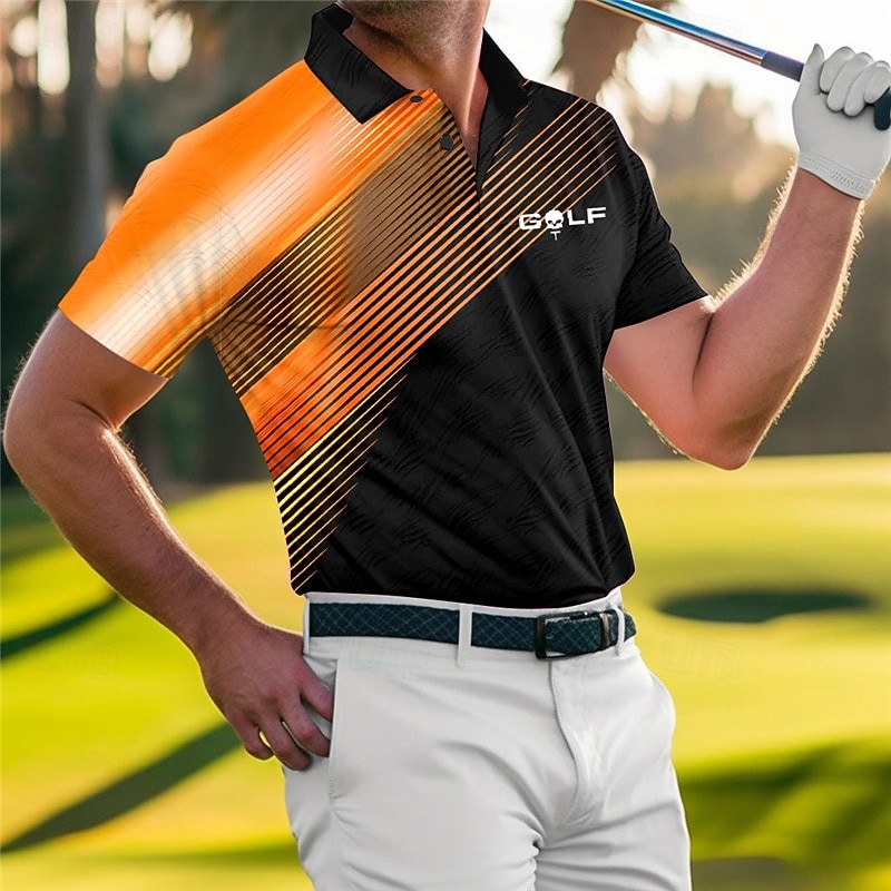 Men's Striped Sports Polo Shirts Golf Shirt Short Sleeve Polo Shirts Collared Shirts Casual Sportswear Vacation Wear Buttons 3D Print Blue-Green Red Blue3