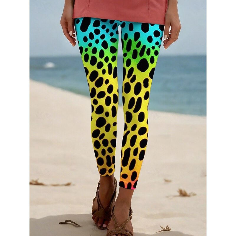 Women's Pants Trousers Leggings Cozy Leggings Streetwear Casual Full Length High Waist Leopard Elastic Waist Print Breathability Comfortable Stretchy Vacation Street Daily Wear Yellow Blue Summer3