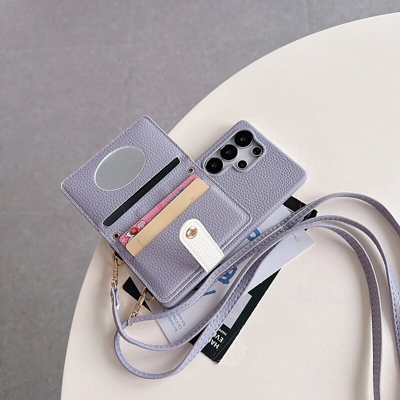 Phone Case For Samsung Galaxy S25 S25 Edge S24 S24 FE S23 Ultra Plus S22 Plus  Ultra A16 A55 5G A35 5G A15 Back Cover with Lanyard Card Slot Shockproof Retro TPU PU Leather4