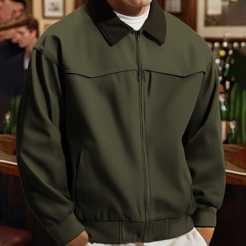 Men's Shirt Jacket Winter Jacket Plain Vacation Daily Wear Black Red Green Khaki Long Sleeve Lapel Fall Winter Clothing Apparel Zip Up3