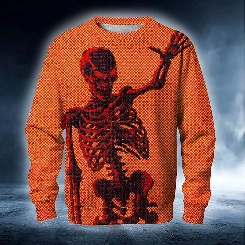 Halloween Men's Skull Devil Reaper Sweatshirt Punk Party Long Sleeve Crew Neck Vacation White Blue Crewneck 3D All Seasons Designer