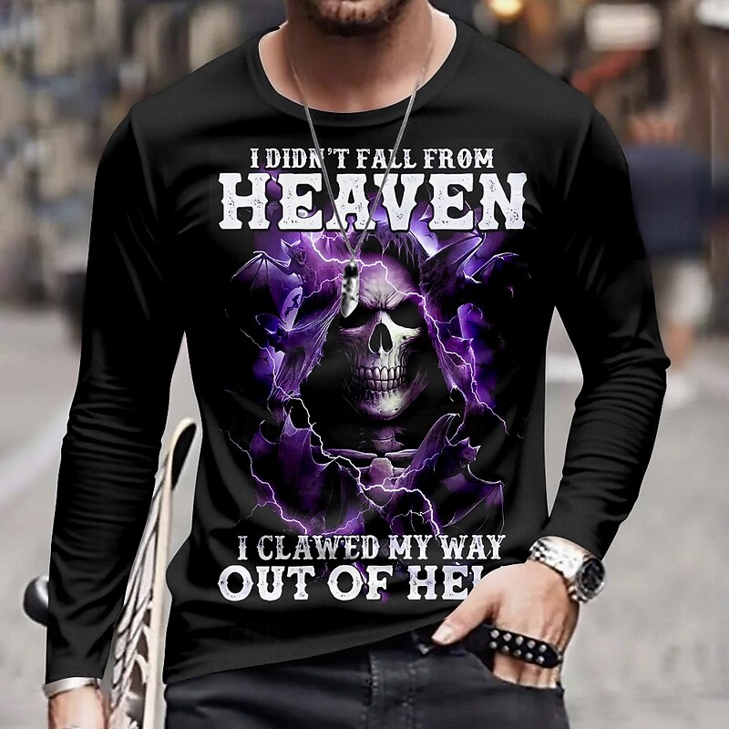 Halloween Men's Skull T Shirt Long Sleeve T shirt 3D Print Crew Neck Shirt Fashion Exaggerated Street Casual Daily Black Blue Purple Fall Winter Clothing Apparel S M L XL XXL XXXL2