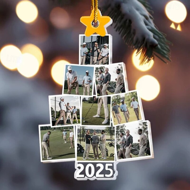 Personalized Christmas Tree Golfing Photo Ornaments Acrylic 2D Custom Picture Frame Decor Christmas Tree Xmas Decoration Hanging Pendant Gifts for Family and Friends2